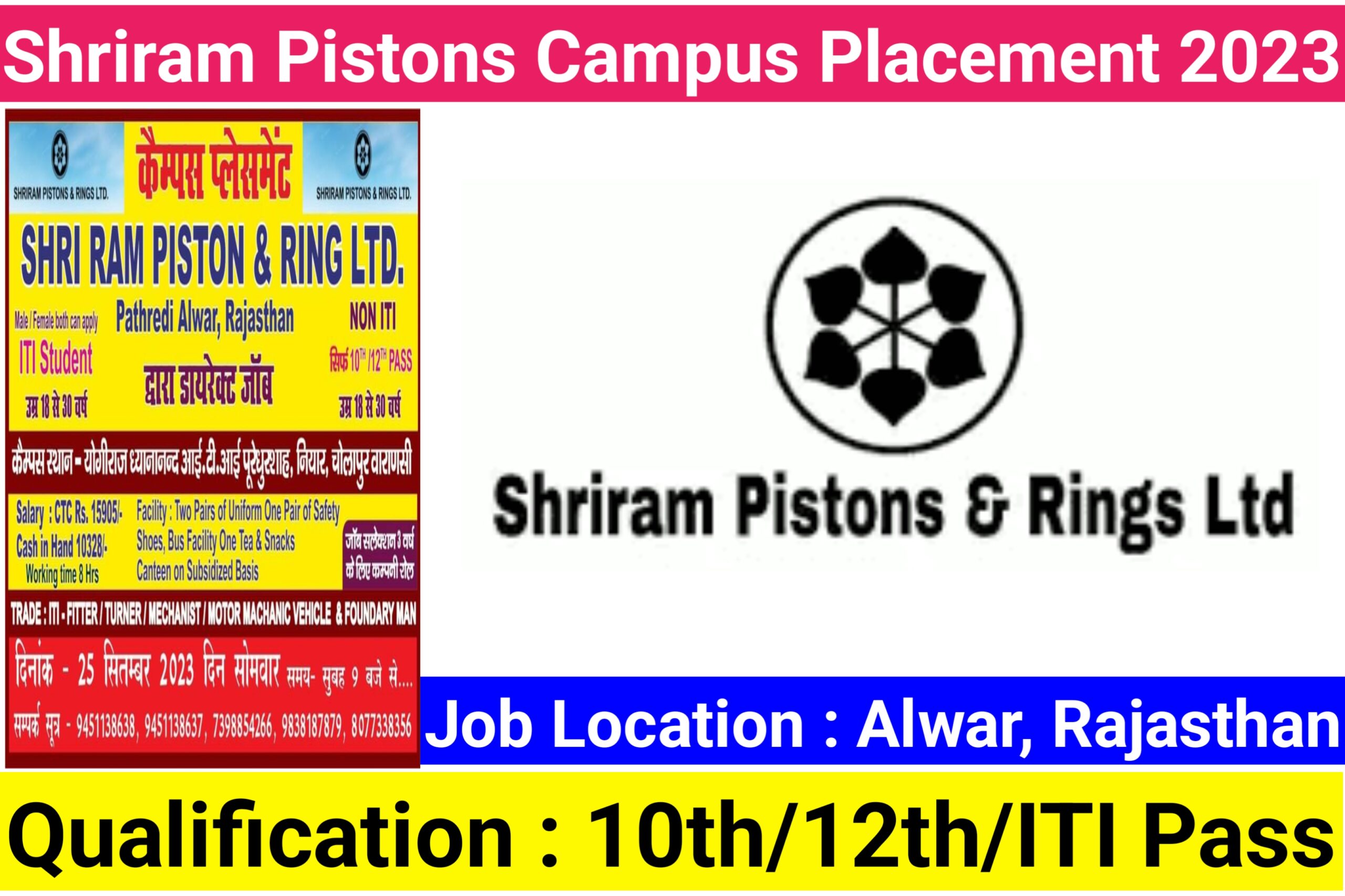 ITI Campus Job 2023: Shriram Pistons & Rings में निकली बम्पर भर्ती, 10th,  12th, ITI पास छात्र ले सकते है इस कैंपस में भाग.